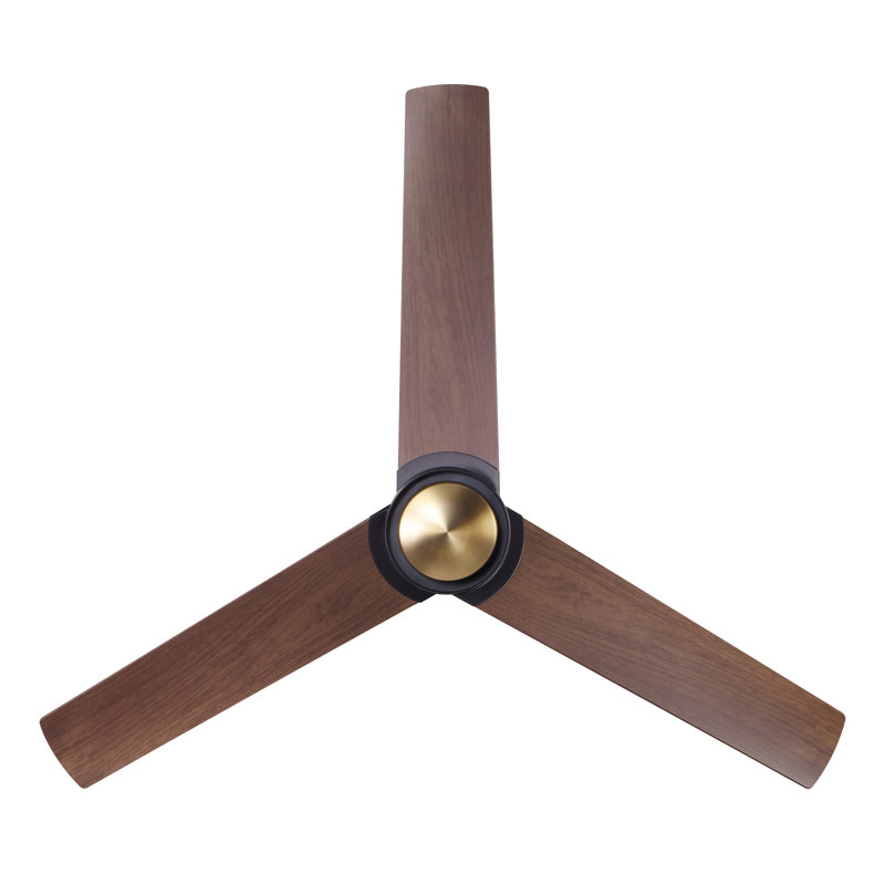 Ambit Downrod Ceiling Fan, Satin Brass/Matte Black, Wall/Remote Combo Controls, Mahogany