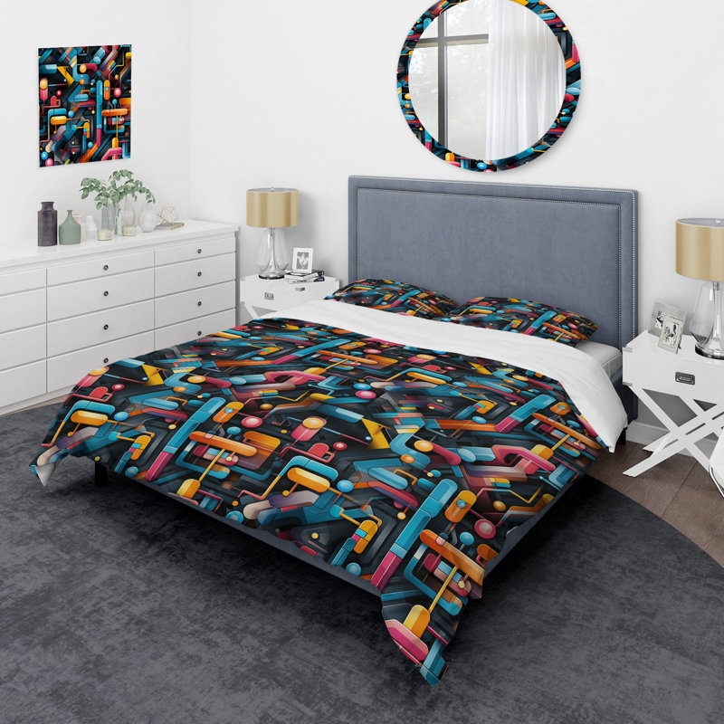 Colorful Futuristic Striped Pattern - Ensemble de housse de couette géométrique