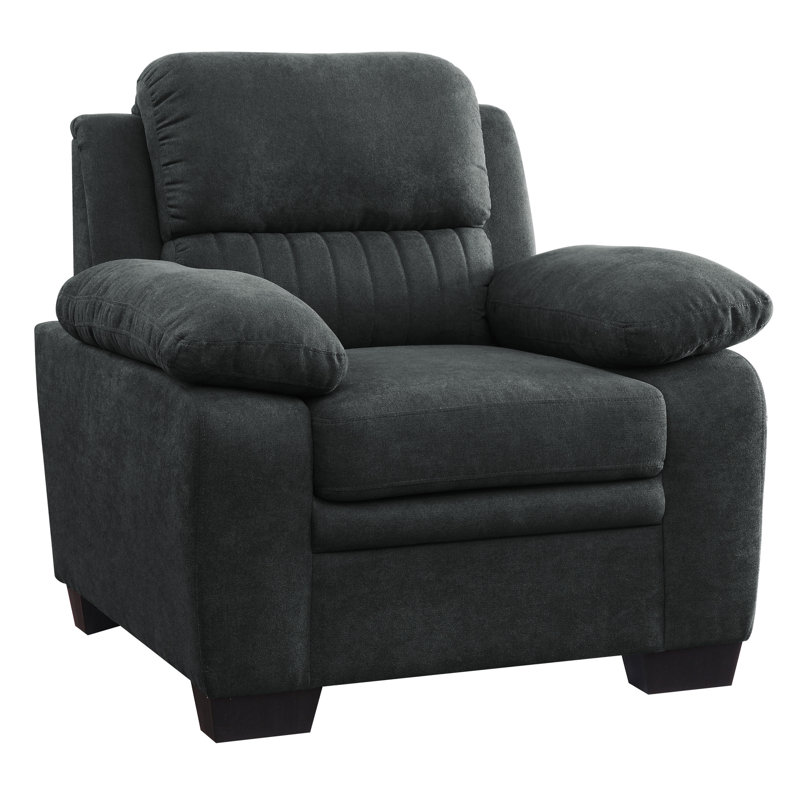 Modern Living Room Seating Chair In Dark Gray Textured Fabric And Solid Wood Support Contemporary With Cover Foundation