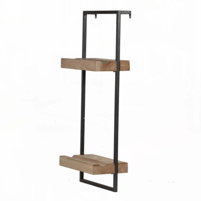Étagère murale en fer et bois 12 x 6 x 27 po avec deux tablettes