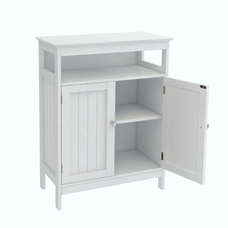 Armoire de rangement pour salle de bain avec portes à double volet, armoire de plancher avec tablette réglable et tablette ouverte