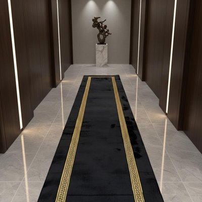 Black And Gold Plush Rug, Modern Geometric Area Rug,