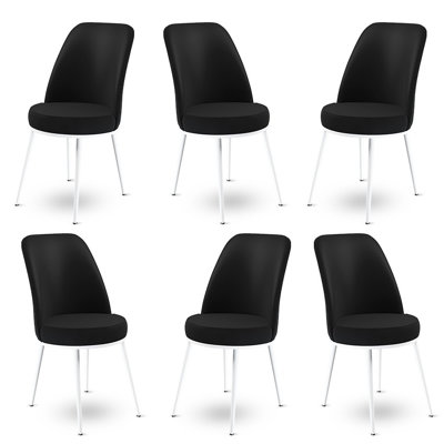 Ensemble de chaises modernes (6 pièces), noir et blanc, 17,7 po x 35,0 po x 16,5 po | Structure 100% métal, tissu Babyface, dossier en mousse à 18 bandes et siège en mousse à 22 bandes | Élégant siège de salle à manger et de bureau, conception durable et confortable