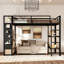 Lit mezzanine double Andover Mills avec garde-robe, tablettes et panneau perforé, cadre de lit superposé en métal noir avec rangement intégré-970050396