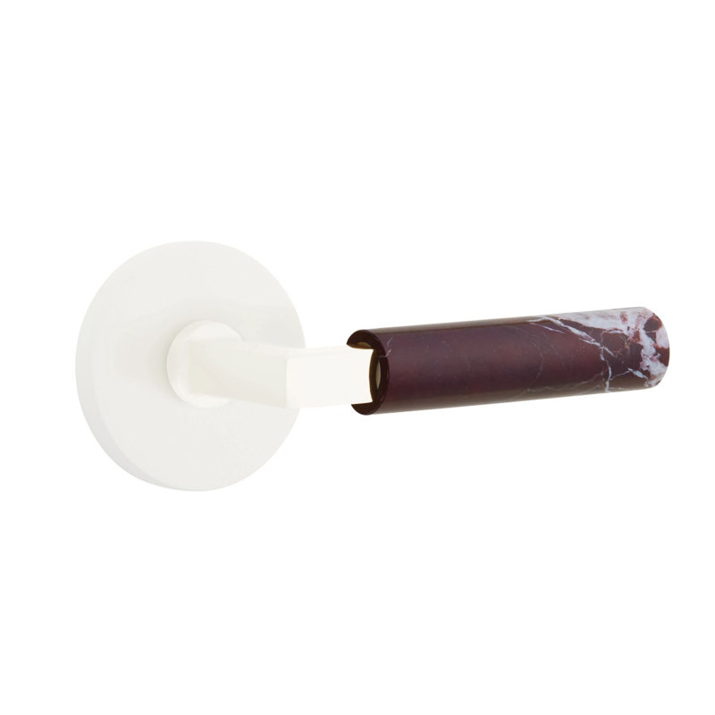 Mortaise intérieure Emtek Select avec rosette à disque et tige carrée en L, marbre Rosso Levanto, Gauche