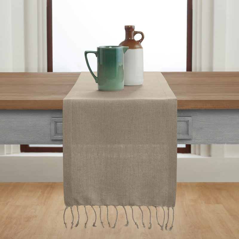 Natural Linen 14 x 108 Inch Table Runner with Tassels