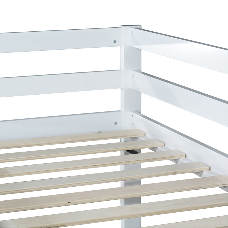 Lit superposé simple au-dessus d'un lit simple en bois massif et en bois d'hévéa massif avec échelle, plateformes de lit supérieures et inférieures fabriquées avec des lattes renforcées, blanc