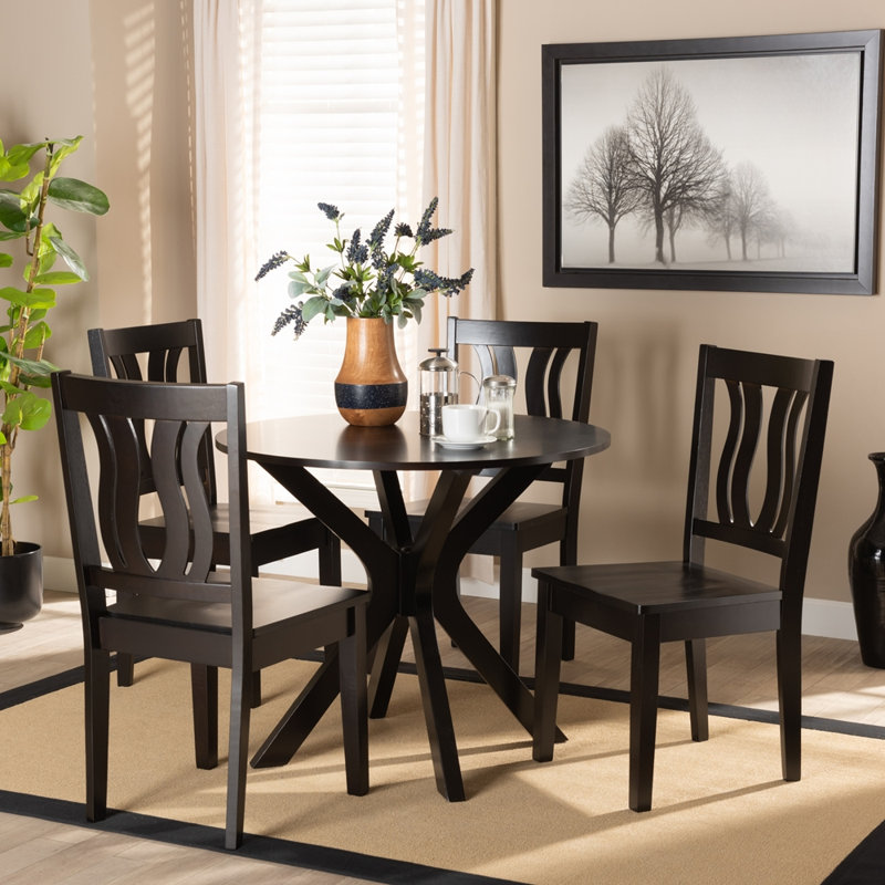 Erlendur Goodsell Dining Set, Dark Brown, Dark Brown, 29.9" H x 35.4" L x 35.4" W