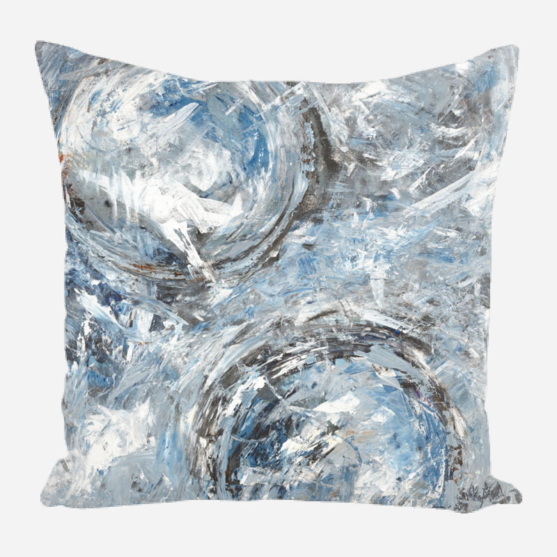 Housse et insert de coussin carré en lin, Bleu / gris 1, 11 po x 11 po
