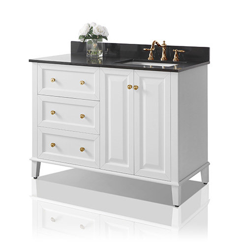Hannah 48'' W Single Vanity, White, Right, Oak/Brushed Gold