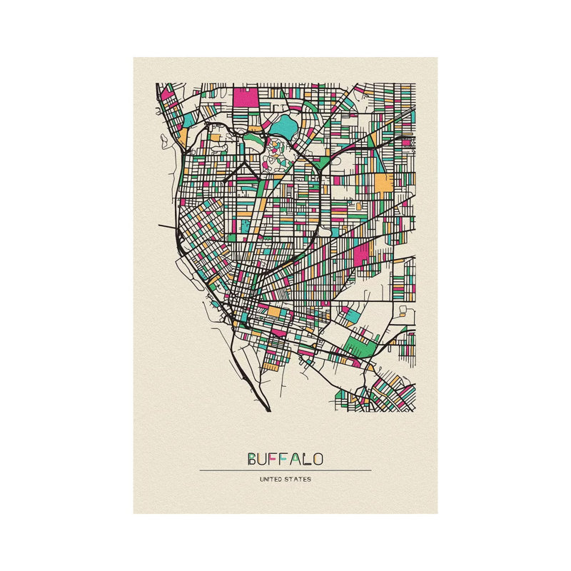 «Buffalo, New York Map» par Ayse Deniz Akerman - impression sur toile tendue, H 12 po x l 8 po x P 0,75 po