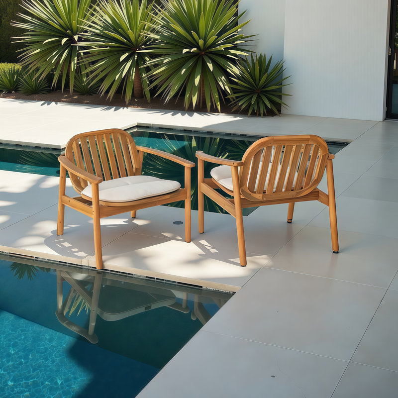 Ensemble de 2 fauteuils d'extérieur en bois d'acacia avec coussin