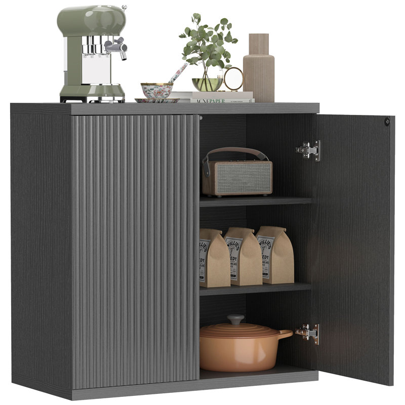 Sideboard Cabinet, Kitchen Cabinet with Soft-Close Door, Black Grey, Distressed Black Grey