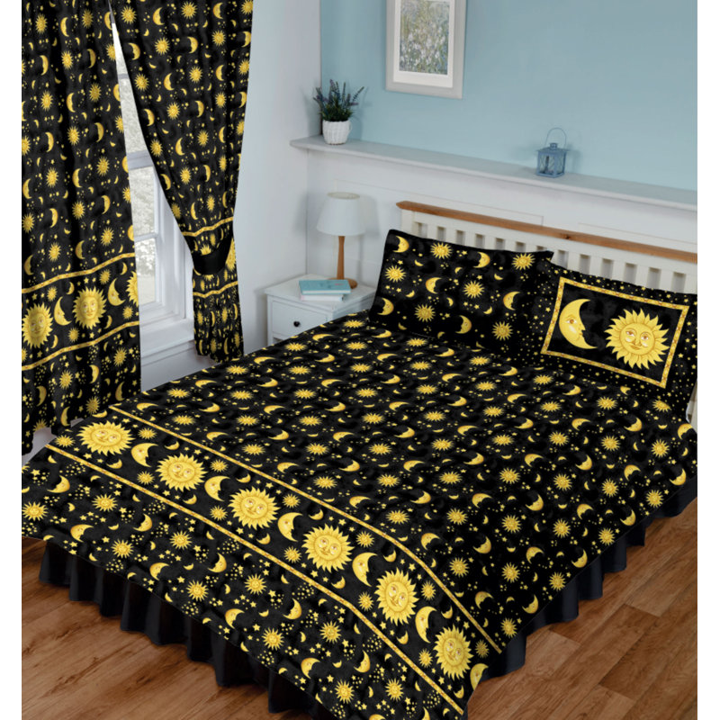 SUN & MOON Friedhelm Pencil Pleat Sheer Curtains, Black/Yellow, 167 W x 137 D cm