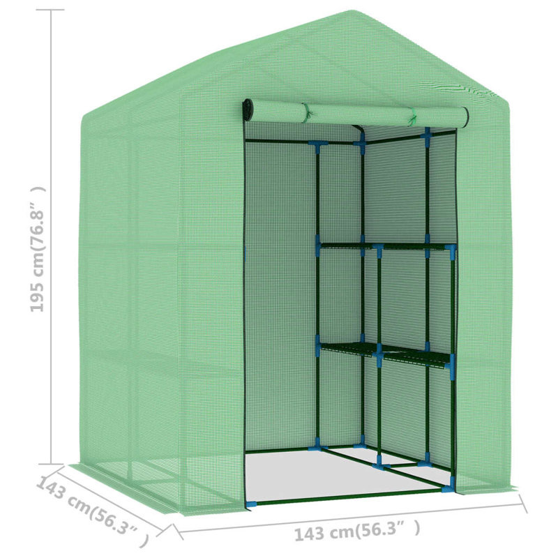 Green 56.3" x 76.8" Steel Frame Greenhouse with Shelves