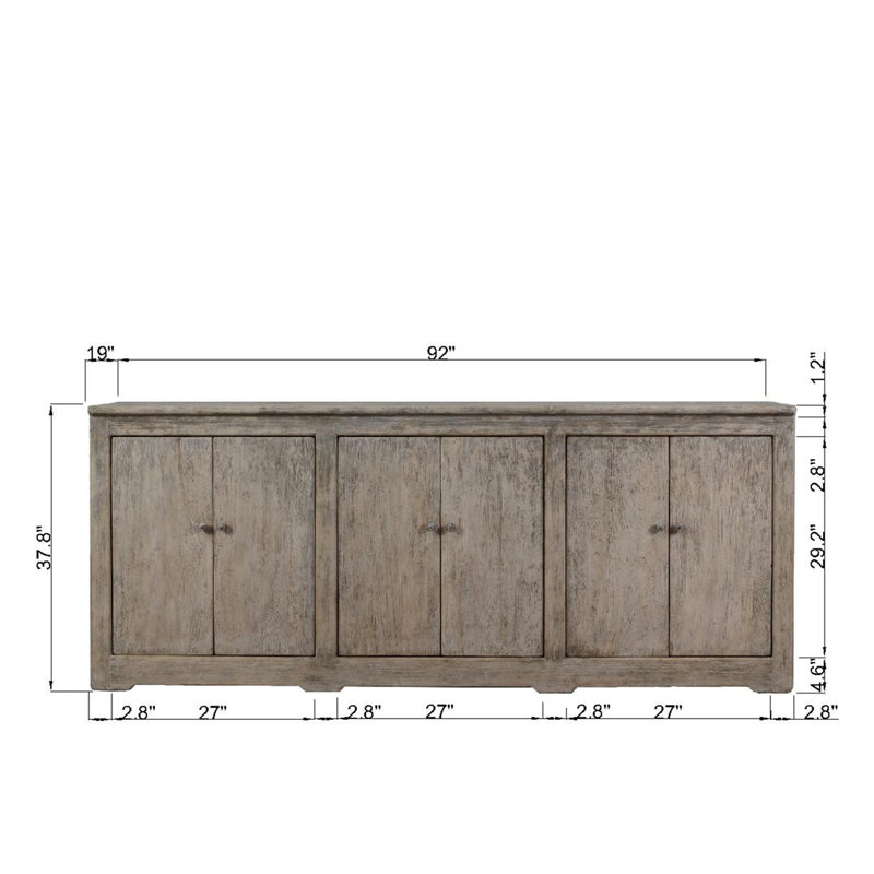 92" Long Ravello Cabnet with Six Doors Weathered