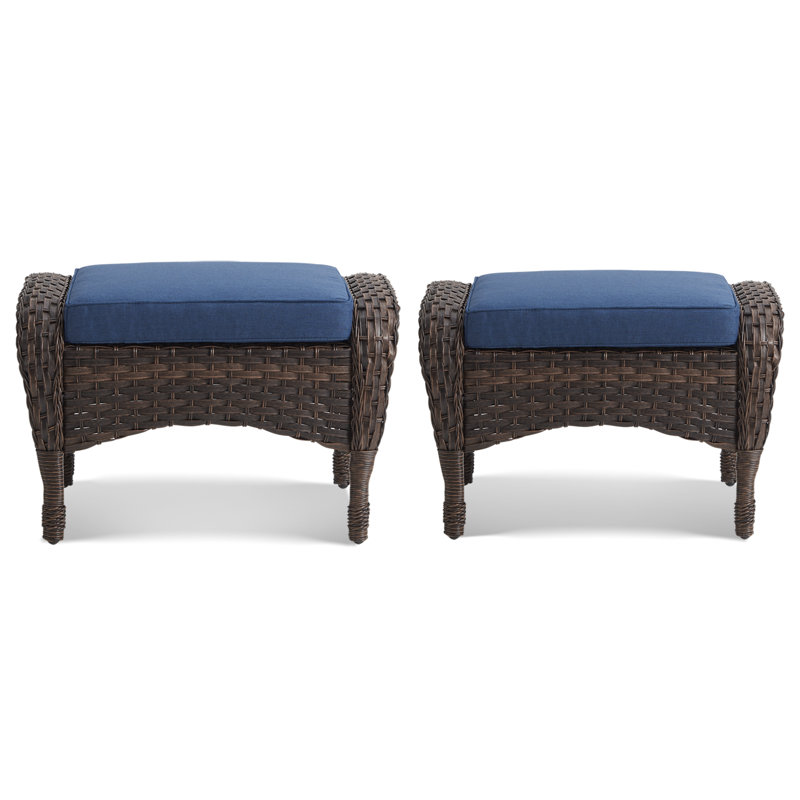 Pragnya Upholstered Outdoor Ottoman, Blue, Brown
