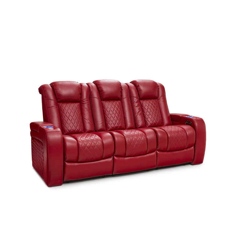 Canapé de cinéma maison inclinable électrique en cuir véritable avec porte-gobelet de 86 po de large Asika