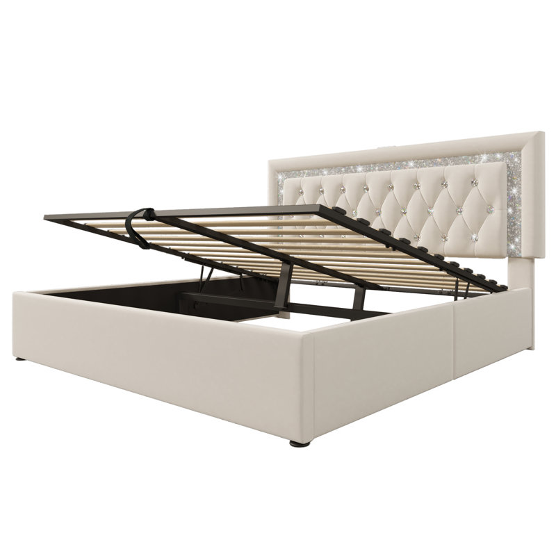 Upholstered Ottoman Storage Bed, Kingsize (5'), Beige