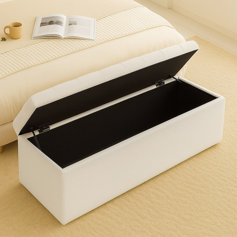 Chesterfield Ottoman Storage Box - Plush Velvet Blanket box - Shoe Bench - End of Bed Bench, 40cm H x 137cm W x 40cm D, White