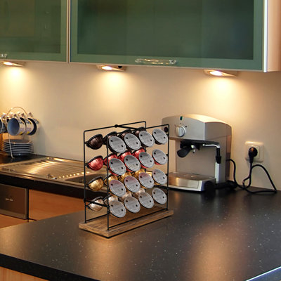 Grand support de rangement pour tasses (capacité de 32, brûlé et noir)