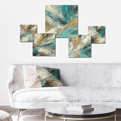 Golden Hour In Turquoise Waves I - Décoration murale abstraite en métal