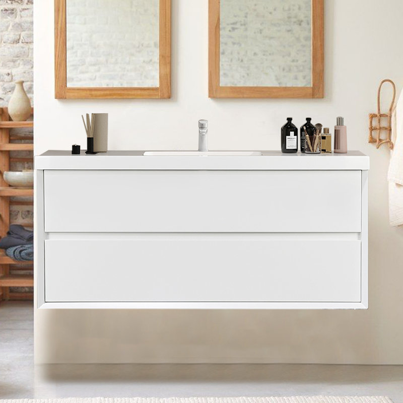 Chilmonik 47.2 " W Wall Mounted Wall Mounted 1 Single Vanity Bathroom Vanity With Engineered Stone Top, White