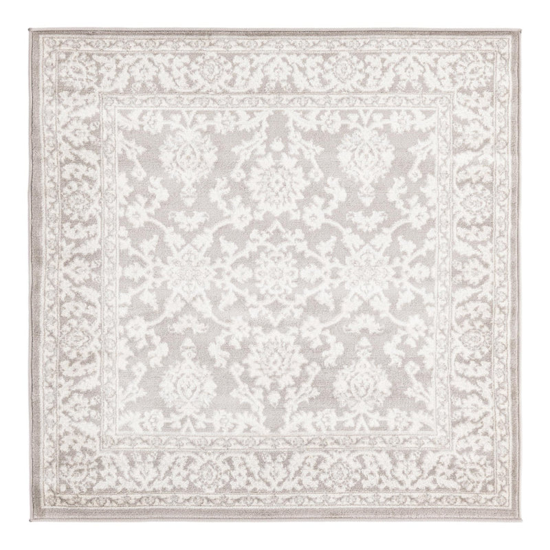 Tapis gris clair / blanc en polypropylène tissé à la machine Hillyer, Carré 5 pi 3 po