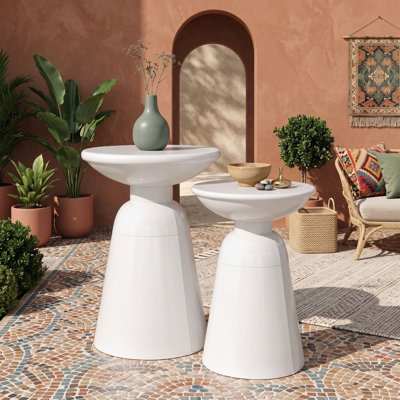 Outdoor Iron Pedestal Side Table Set
