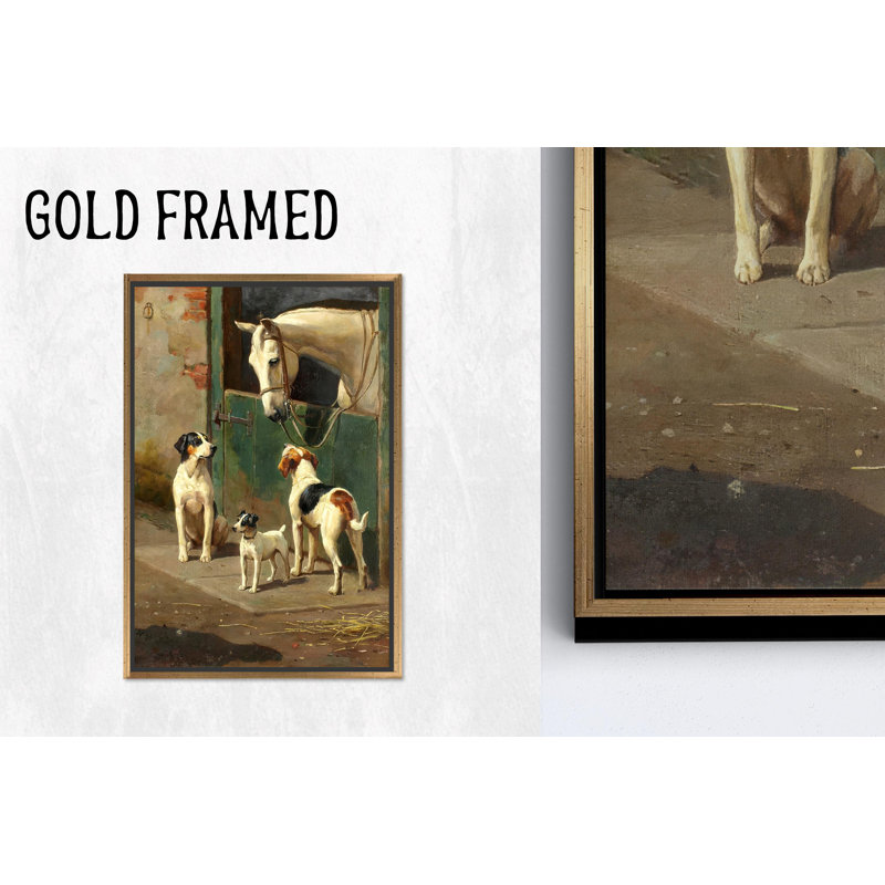 «Alfred Duke Art Dogs with Horse Farmhouse Decor», toile dorée encadrée 1P, 31,6 po H x 23,7 po l