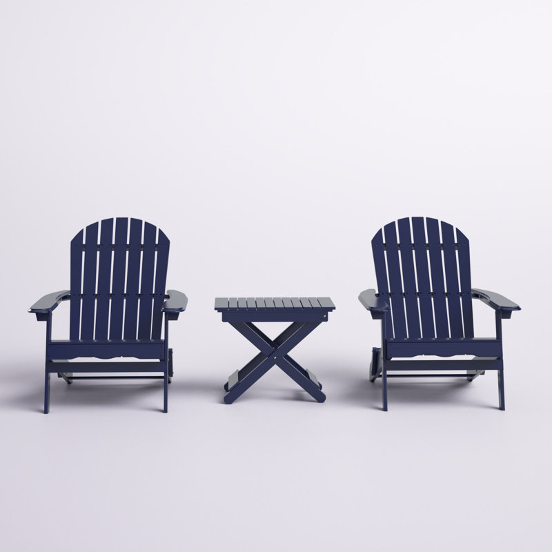Leesa Solid Wood Folding Adirondack Chair with Table, Navy Blue