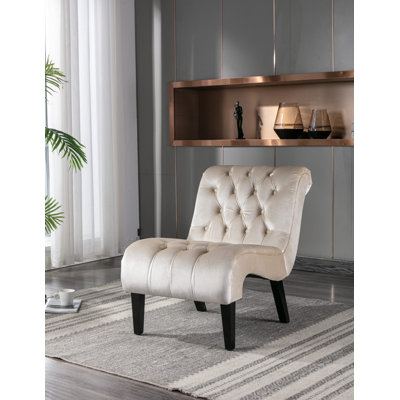 Modern Velvet Armless Accent Living Room Chair / Leisure Chair,Upholstered Fabric Button Comfortable Chair with Wooden Legs for Bedroom, Living Room, Office