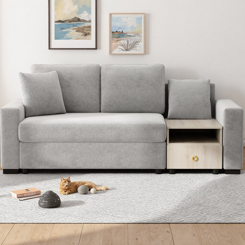Canapé modulaire 79,3 po avec accoudoirs de rangement et console centrale, canapé 2 places en chenille avec coussins amovibles pour le salon