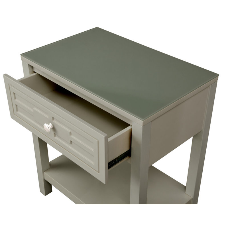 Dylan 23"W Taupe Wooden End Side Table Nightstand With Glass Top And Drawer, Taupe