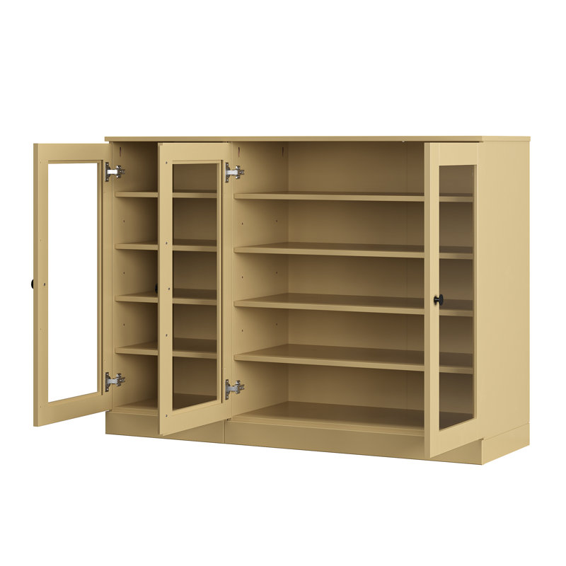 Armoire de rangement à chaussures 100% en bois massif avec porte en verre, tablettes réglables, rangement modulaire pour vestibule, l 48,5 po x H 35,75 po