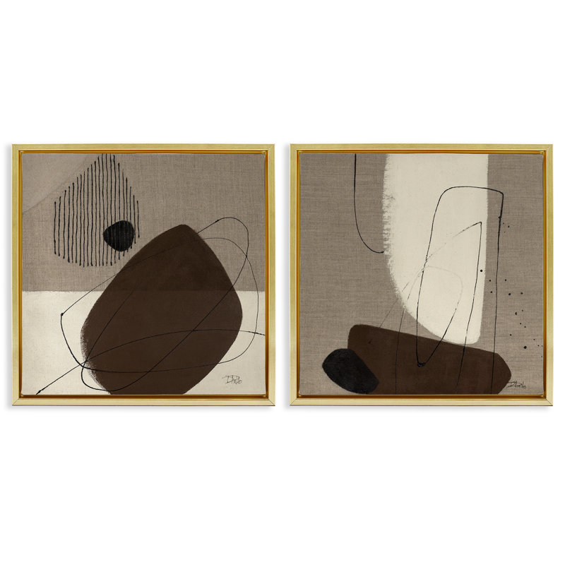 Ensemble de 2 toiles flottantes encadrées Hidden Lines par Patricia Pinto, Cadre flottant métallique doré, H 25 po x l 25 po