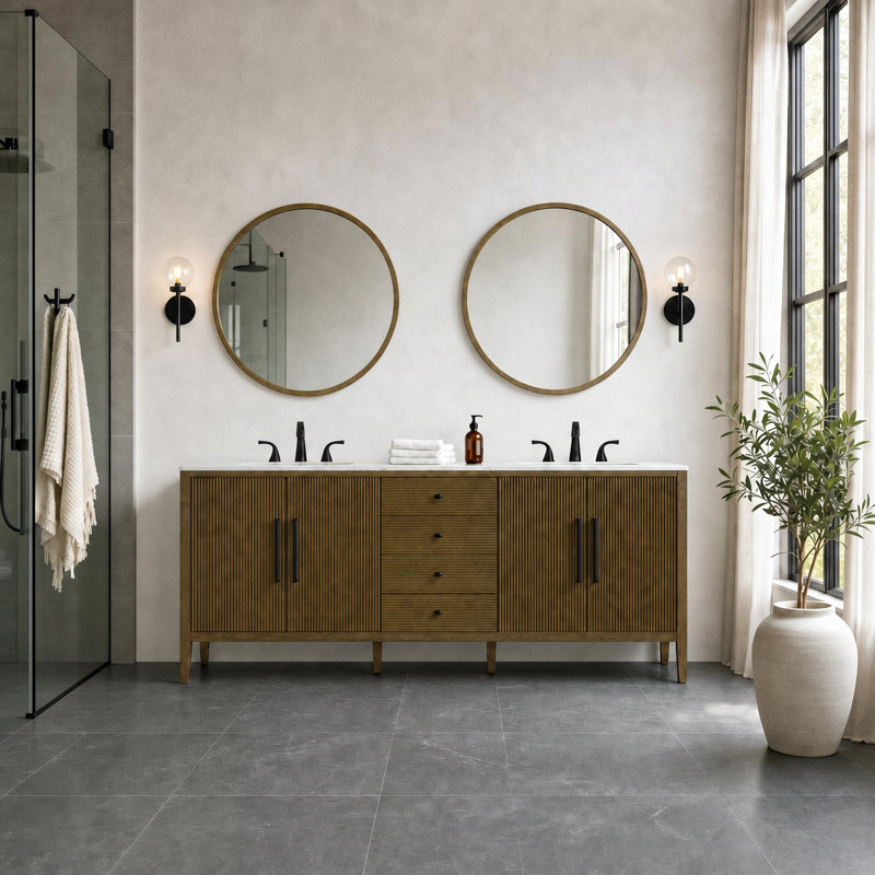 84 inch Double Bathroom Vanity, Hazel Oak