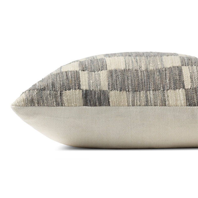 Charcoal and Ivory Checkered Polyester Square Pillow 18"