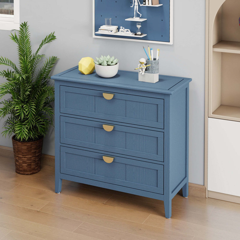 Wood Console Table with 2 Drawers,Shelf, Blue
