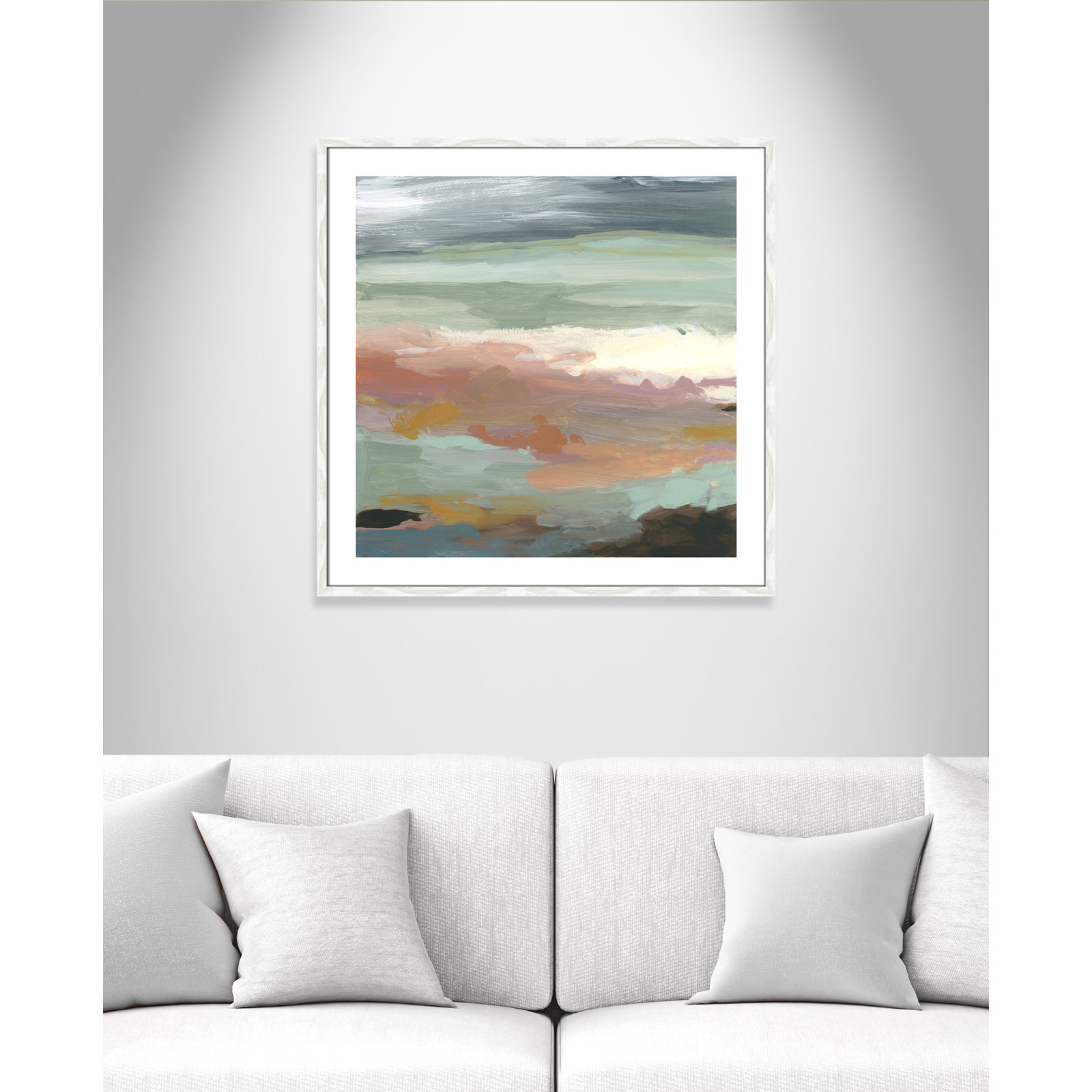 Ocean Bluffs by Carol Robinson - Painting Print on Paper, Picture Framed Paper, 33.25" H x 33.25" W, White Wood