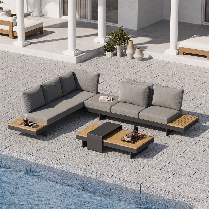 Ensemble de 4 canapés modulaires d'extérieur en L 4 pièces, Gris