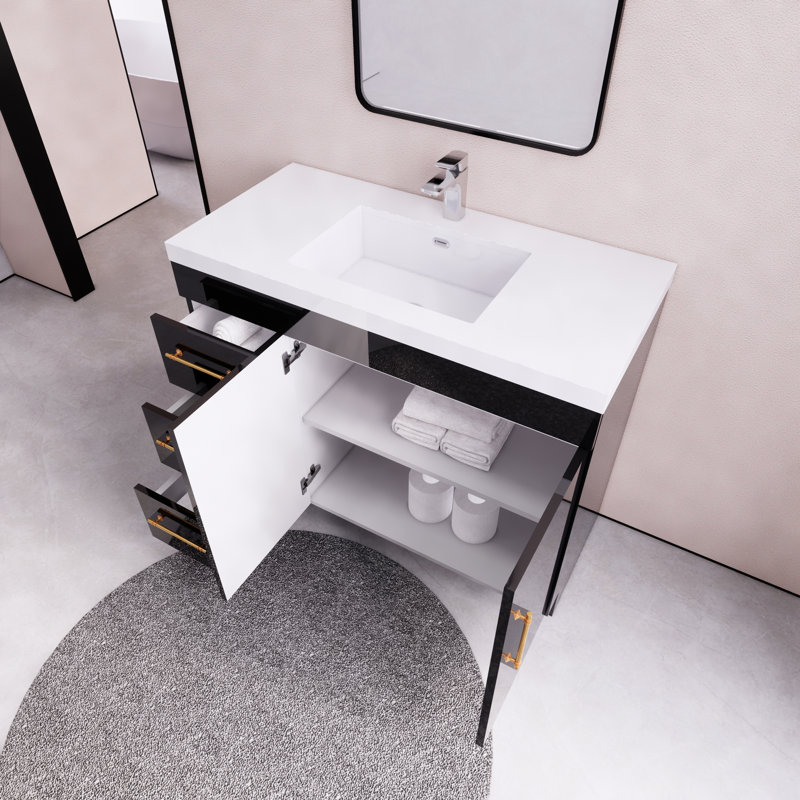 42'' Single Bathroom Vanity with Acrylic Top, Gloss Black