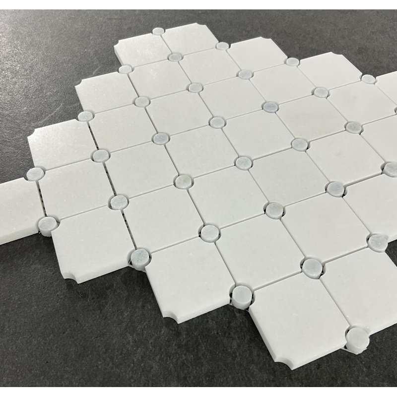 Carreau de mosaïque en diamant à pois, Blanc / Bleu