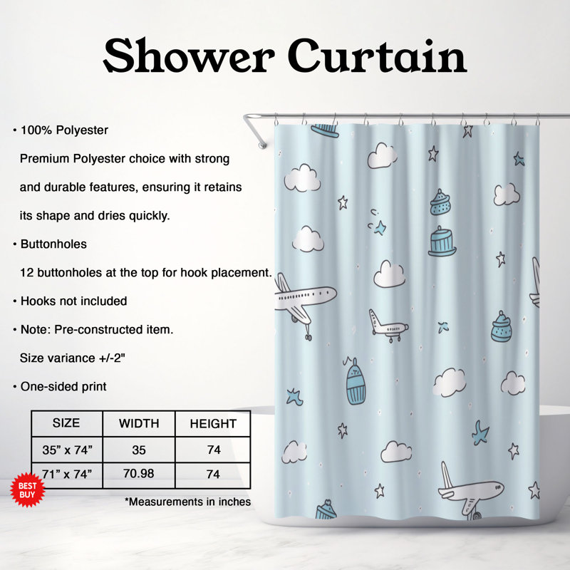 Air Artistry - Rideau de douche Premium, H 74 po x l 71 po