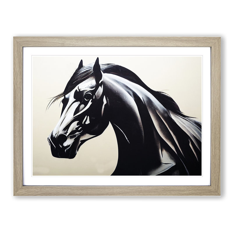 XH1022-9002X The Striking Horse - Single Picture Frame Print, 34cm H x 46cm W x 2cm D, Oak Framed