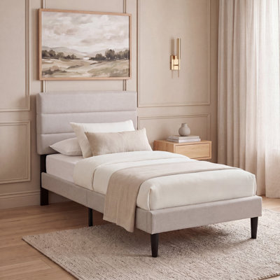 Modern Linen Effect Fabric Bed Frame with Adjustable Headboard for Bedroom Furniture