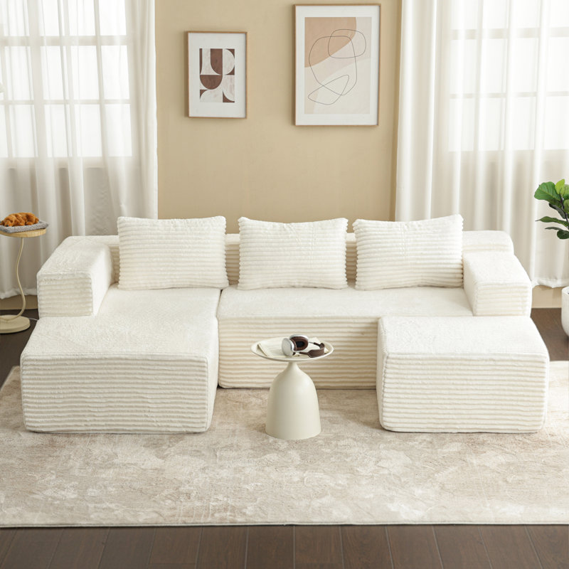 Canapé modulaire à assise profonde en forme de U Boneless, canapé rembourré en velours côtelé avec poches latérales