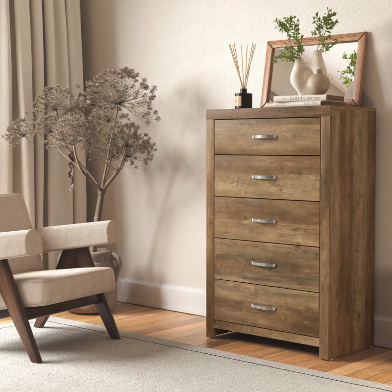 Commode 5 tiroirs Aimaan,  Chêne noueux