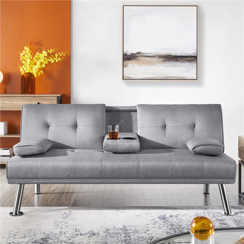 color 167Cm Pillow Top Arm Sofa Bed, Light Grey