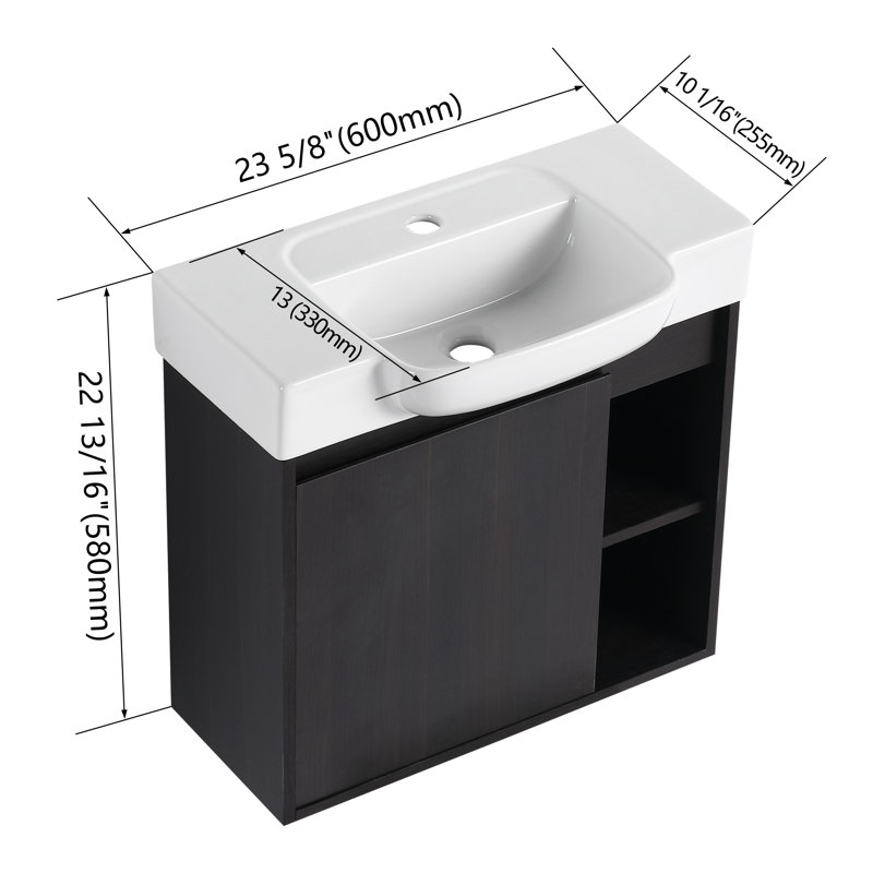 Meuble-lavabo flottant 24 po Slimbay, Noir, 24"